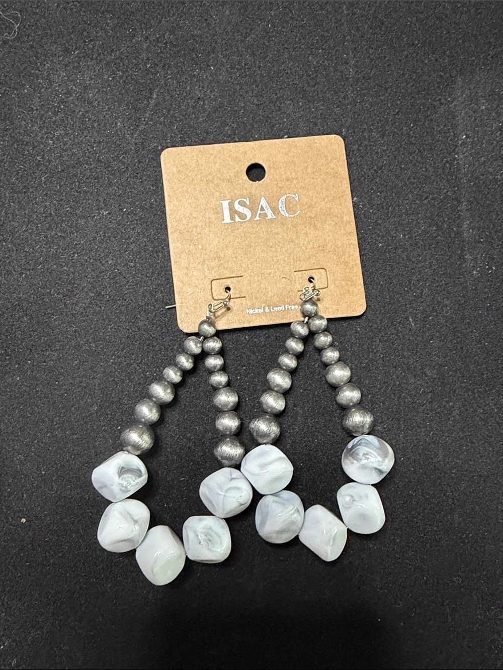 Silver and White Beaded Drop Earrings